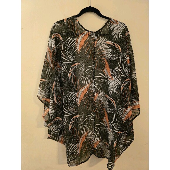 Torrid Women's Size 1/2 Chiffon Clip Dot Cocoon Kimono Palm Tree Semi Sheer Boho - Picture 4 of 9